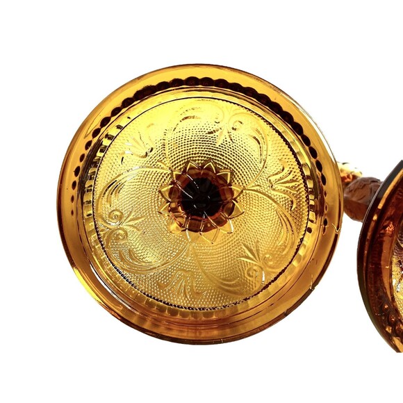 Vtg CandleSticks Tiara Amber Indiana Glass Sandwich1940 8.5"candle holder set 2 - Picture 14 of 16